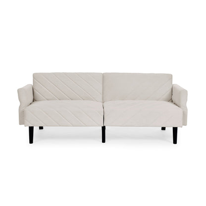 Beige 87 Velvet Tufted Convertible Futon Sofa Bed with Adjustable Armrests for Living Room