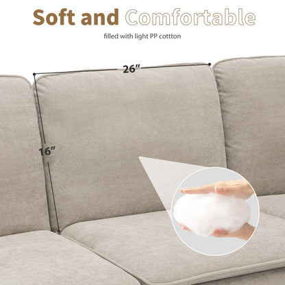 Beige 89 Velvet L-Shaped 5-Seater Sectional Sofa with Double Cushions, Sturdy Wood and Iron Frame