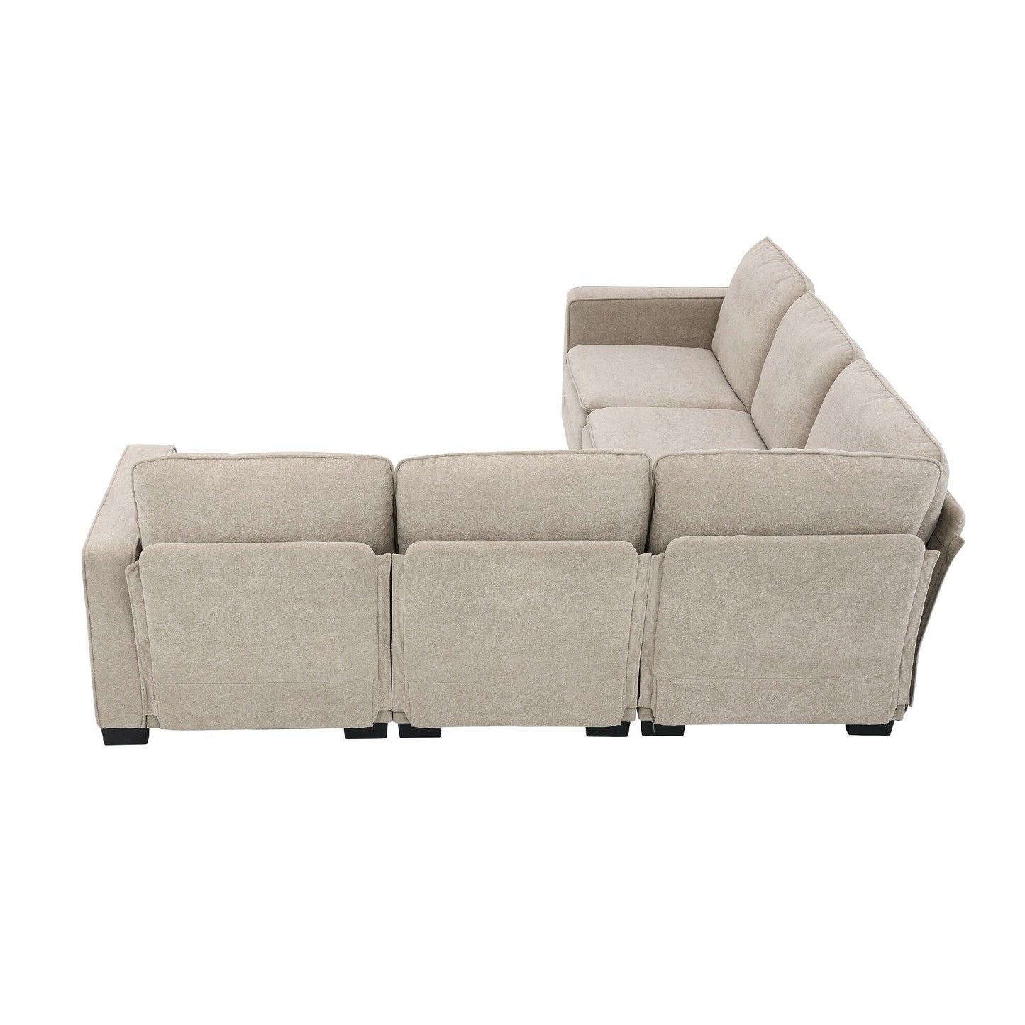 Beige 89 Velvet L-Shaped 5-Seater Sectional Sofa with Double Cushions, Sturdy Wood and Iron Frame