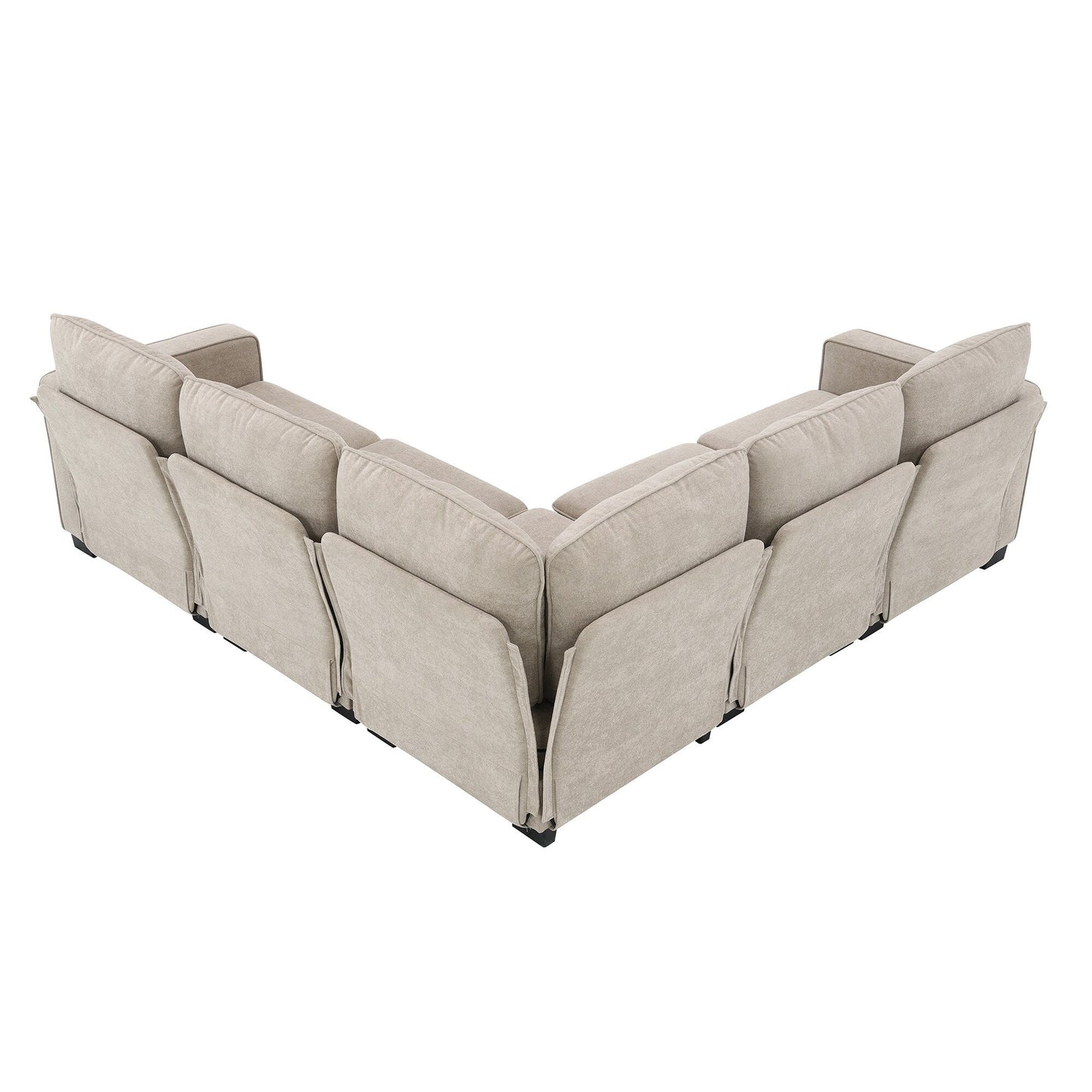 Beige 89 Velvet L-Shaped 5-Seater Sectional Sofa with Double Cushions, Sturdy Wood and Iron Frame