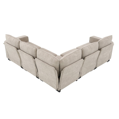 Beige 89 Velvet L-Shaped 5-Seater Sectional Sofa with Double Cushions, Sturdy Wood and Iron Frame