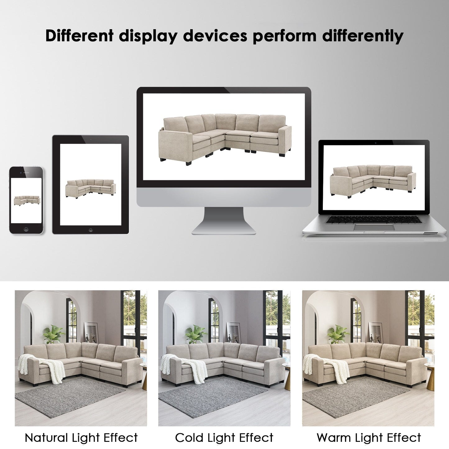 Beige 89 Velvet L-Shaped 5-Seater Sectional Sofa with Double Cushions, Sturdy Wood and Iron Frame