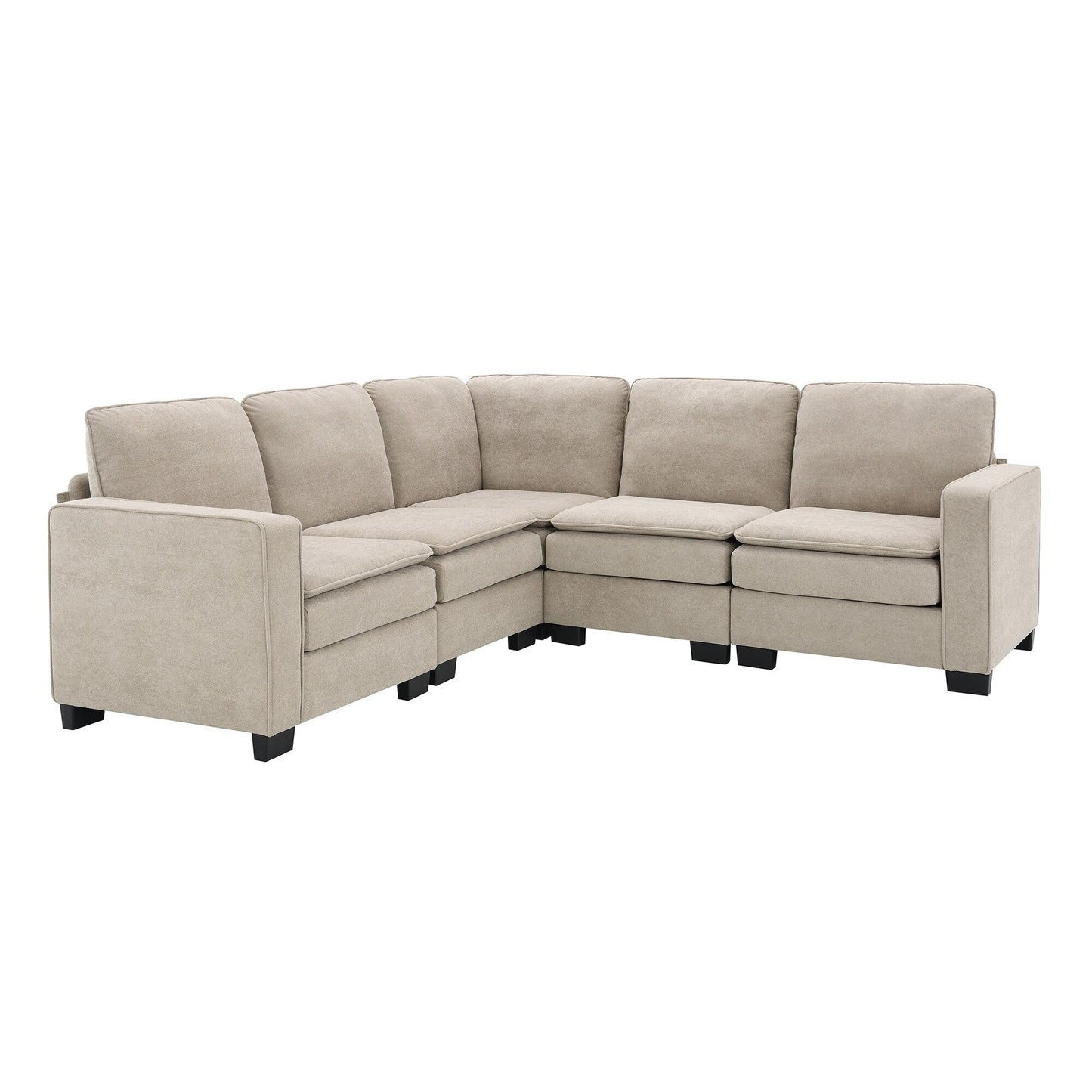Beige 89 Velvet L-Shaped Oversized 5-Seater Sectional Sofa with Double Cushions for Corner Seating