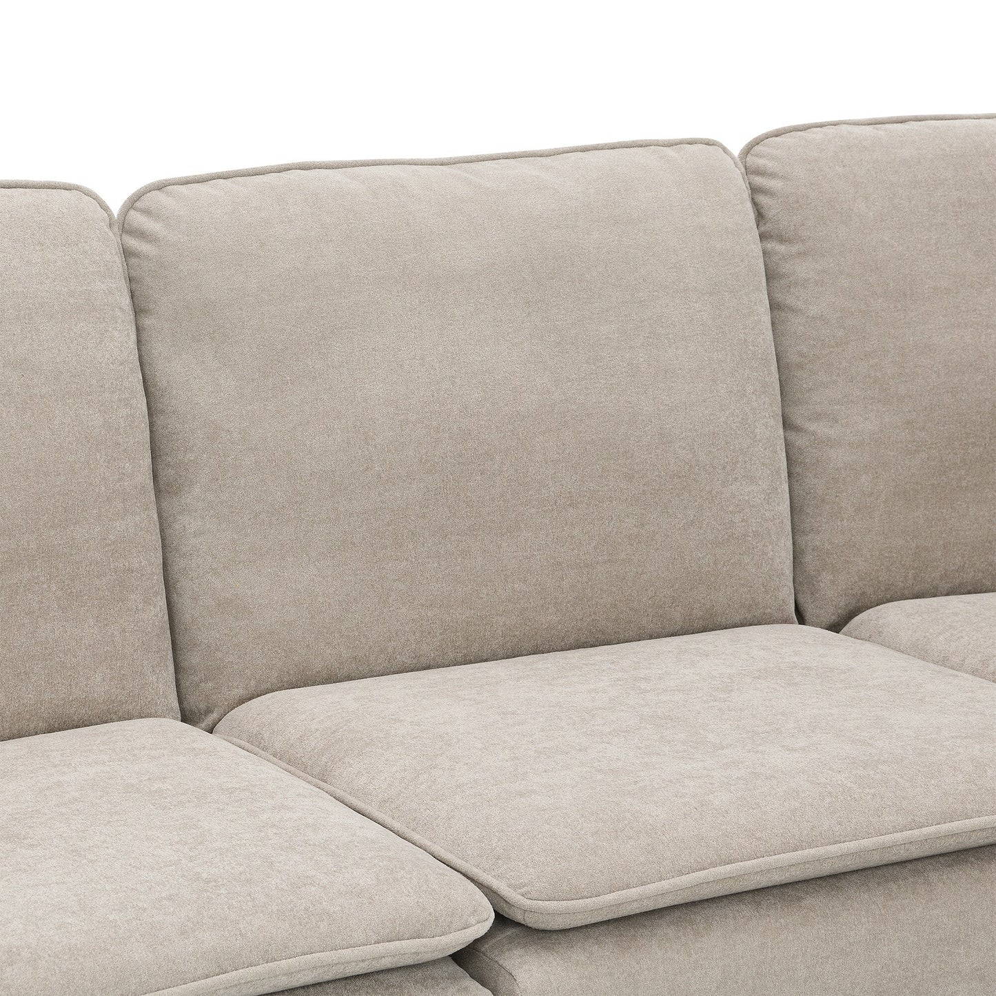Beige 89 Velvet L-Shaped Oversized 5-Seater Sectional Sofa with Double Cushions for Corner Seating