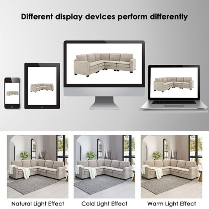 Beige 89'' Velvet L-Shaped 5-Seater Sectional Sofa with Double Cushions, Sturdy Wood and Iron Frame