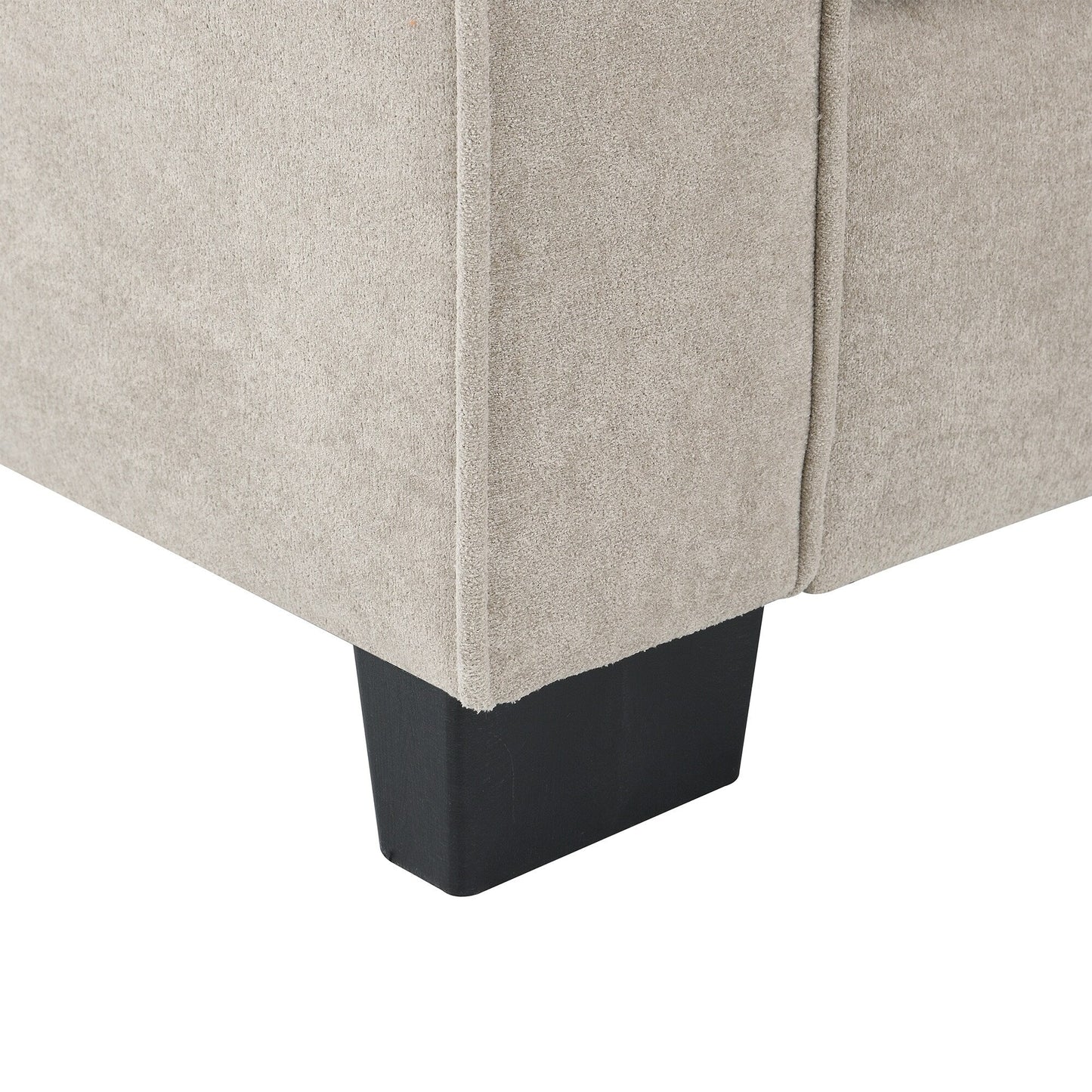 Beige 89'' Velvet L-Shaped 5-Seater Sectional Sofa with Double Cushions, Sturdy Wood and Iron Frame