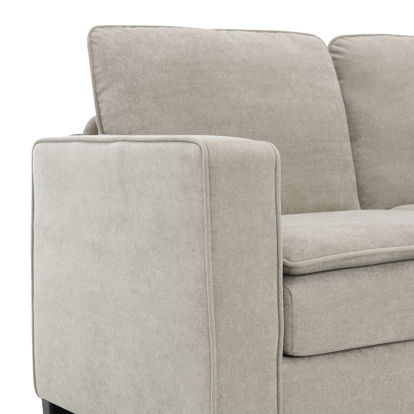 Beige 89'' Velvet L-Shaped 5-Seater Sectional Sofa with Double Cushions