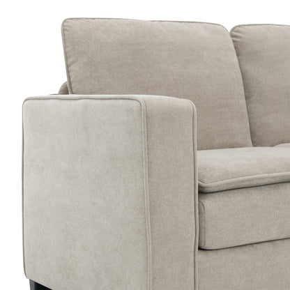 Beige 89'' Velvet L-Shaped 5-Seater Sectional Sofa with Double Cushions