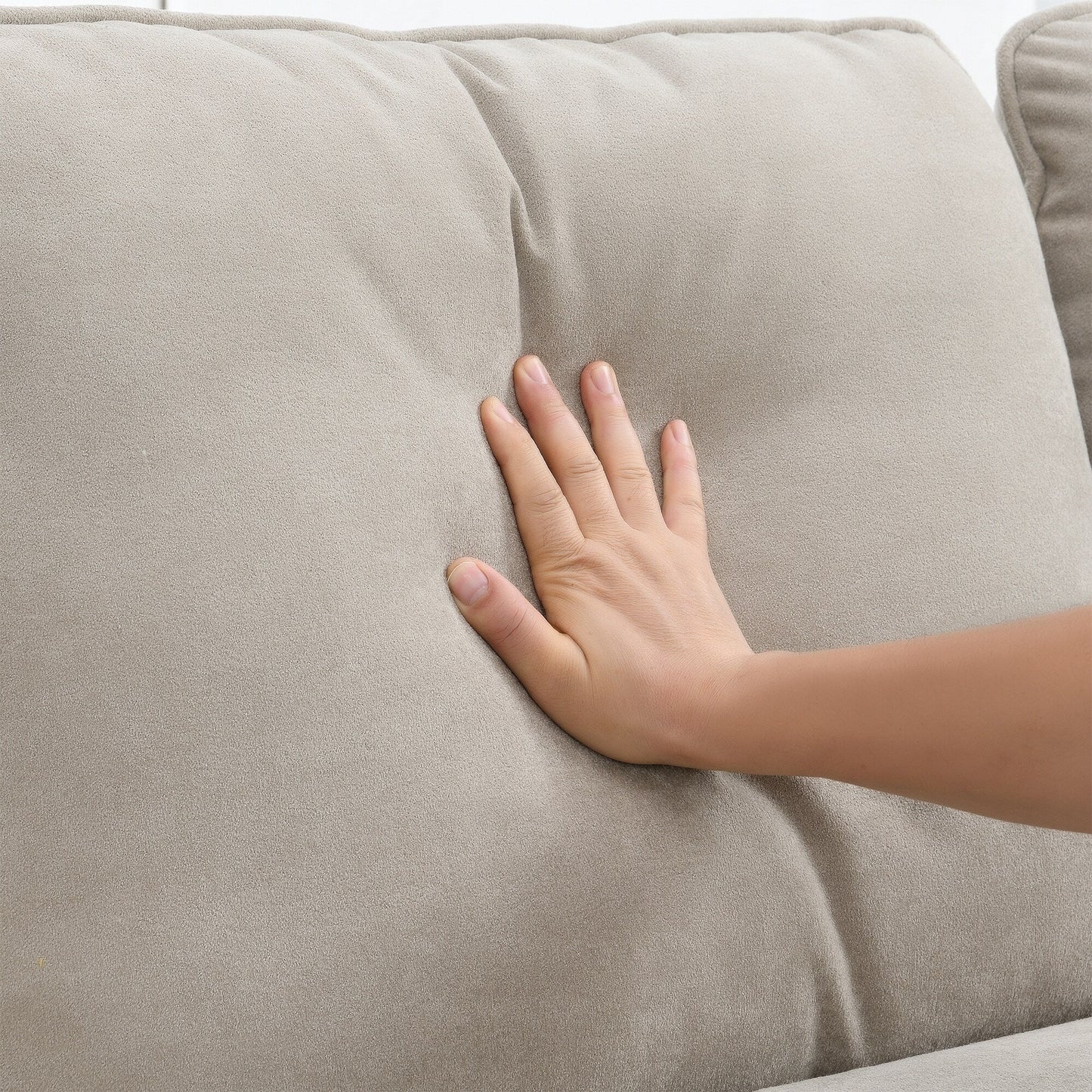 Beige 89'' Velvet L-Shaped 5-Seater Sectional Sofa with Double Cushions
