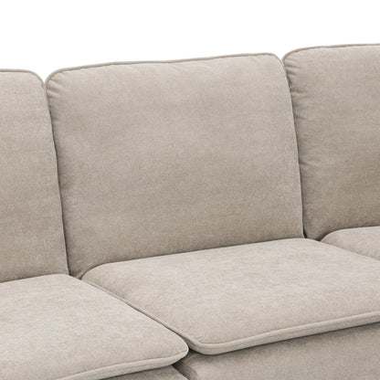 Beige 89'' Velvet L-Shaped 5-Seater Sectional with Double Cushions, Iron and Wood Frame for Stability