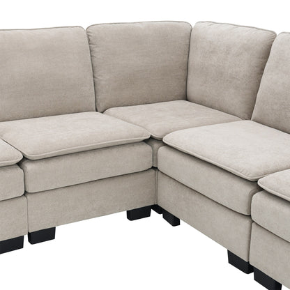 Beige 89'' Velvet L-Shaped 5-Seater Sectional with Double Cushions, Iron and Wood Frame for Stability