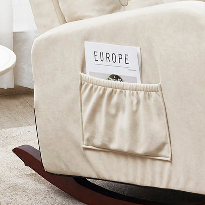 Beige Adjustable Reclining Sofa Chair with Sturdy Wood Legs, High Back Support, and Side Storage Options