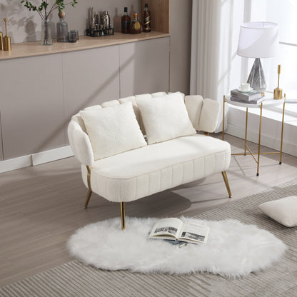 Beige Boucle Loveseat Sofa with Metal Frame