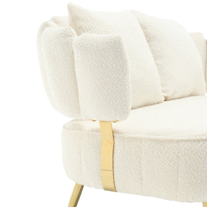 Beige Boucle Loveseat Sofa with Metal Frame