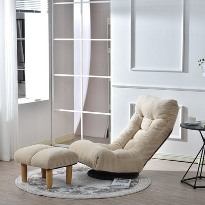 Beige Boucle Upholstered 360Â° Swivel Armless Manual Leisure Recliner Set with Ottoman, Adjustable Headrest and Backrest