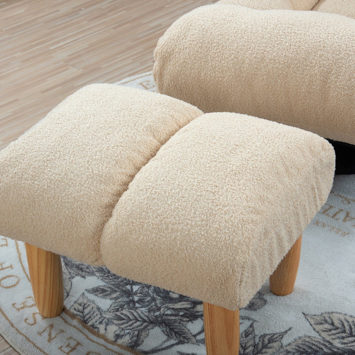 Beige Boucle Upholstered 360Â° Swivel Armless Manual Leisure Recliner Set with Ottoman, Adjustable Headrest and Backrest