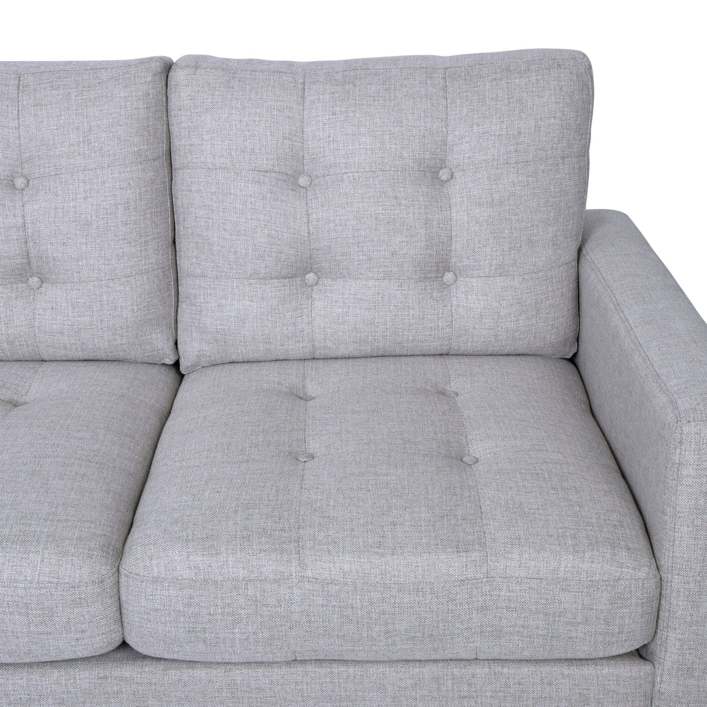 Beige Button Tufted 3-seater Sofa with Birch Wood Legs