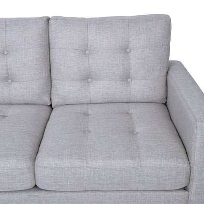 Beige Button Tufted 3-seater Sofa with Birch Wood Legs