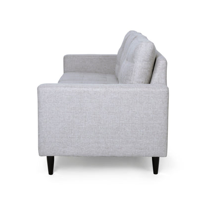 Beige Button Tufted 3-seater Sofa with Birch Wood Legs