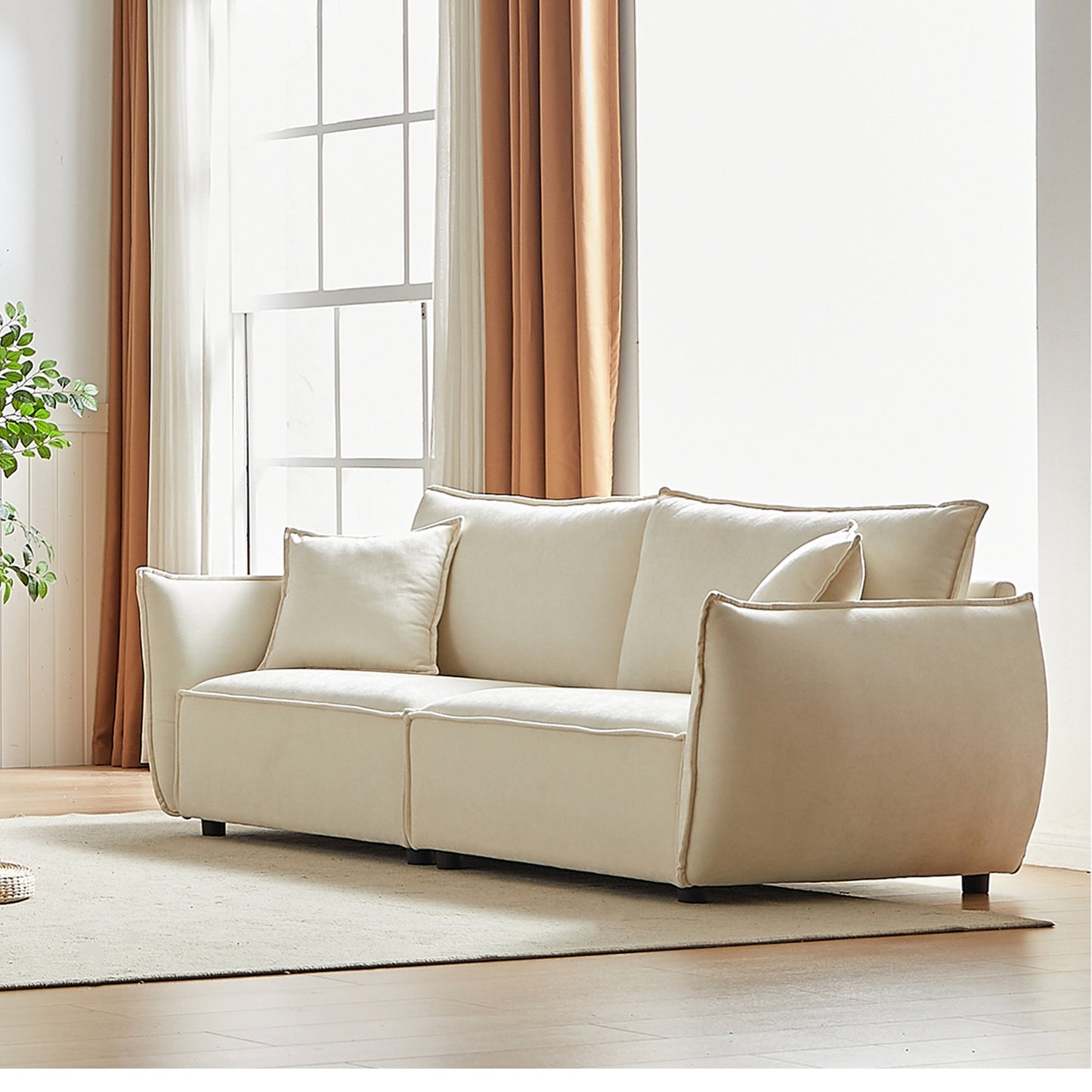 Beige Chenille 3-seater Sofa with Extra Pillows