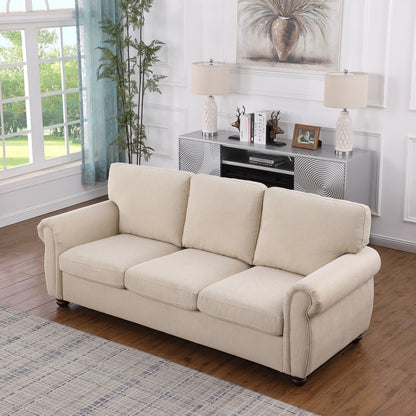 Beige Chenille 3-seater Sofa with Rolled Arms