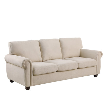 Beige Chenille 3-seater Sofa with Rolled Arms