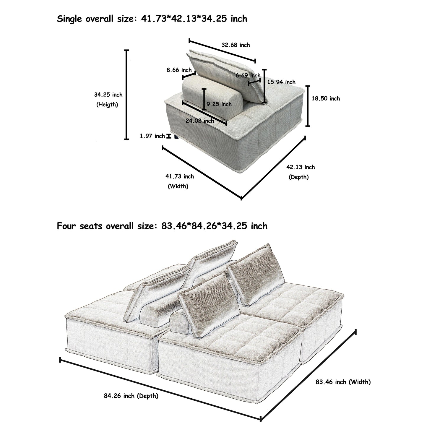 Beige Chenille 4-piece Modular Sofa Set