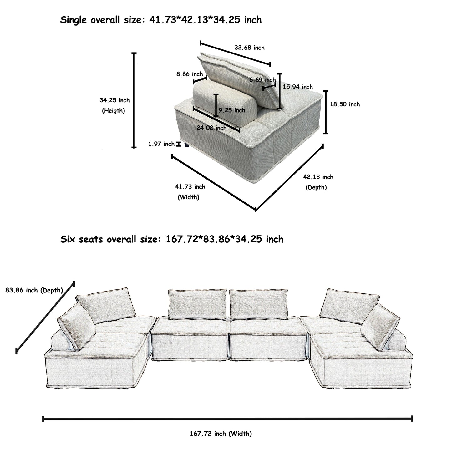 Beige Chenille 6-piece Modular Sofa Set