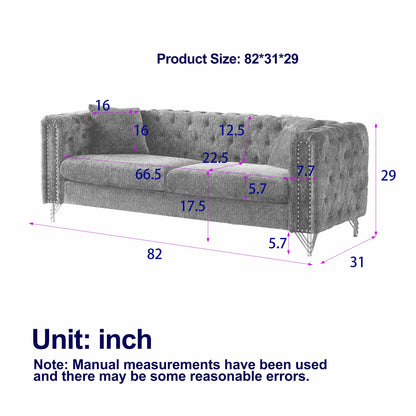 Beige Chenille Tufted Upholstered 3-seater Sofa with Metal Legs