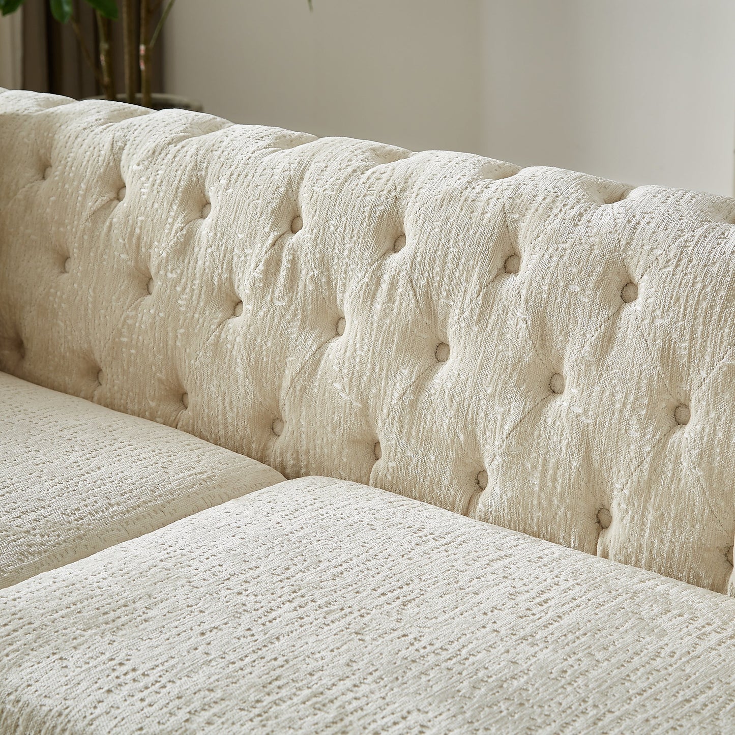 Beige Chenille Tufted Upholstered Loveseat Sofa with Metal Legs