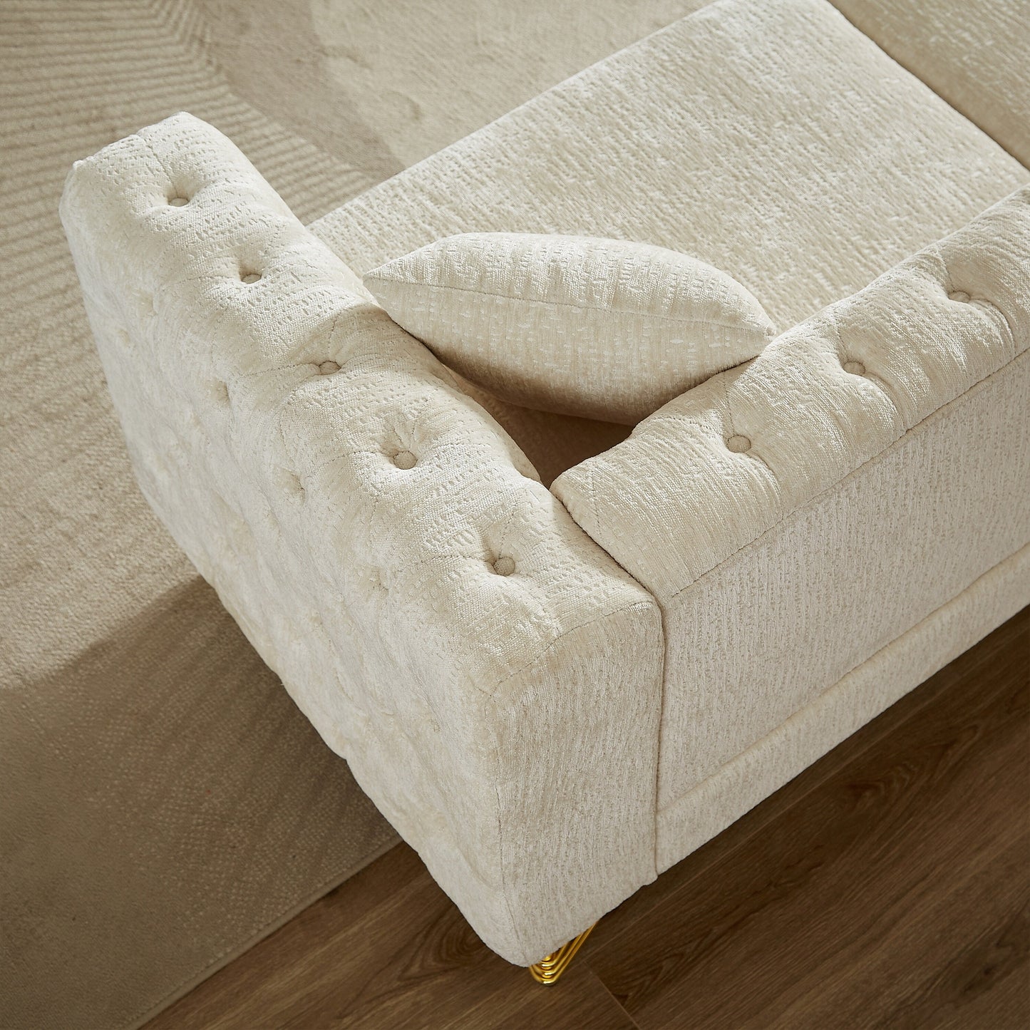 Beige Chenille Tufted Upholstered Loveseat Sofa with Metal Legs