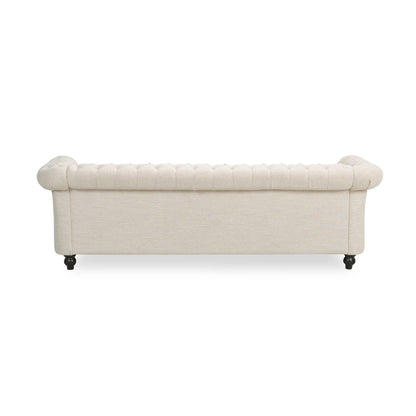 Beige Chesterfield 84.75 Button Tufted Upholstered 3-seater Sofa with Nailheads and Wood Legs