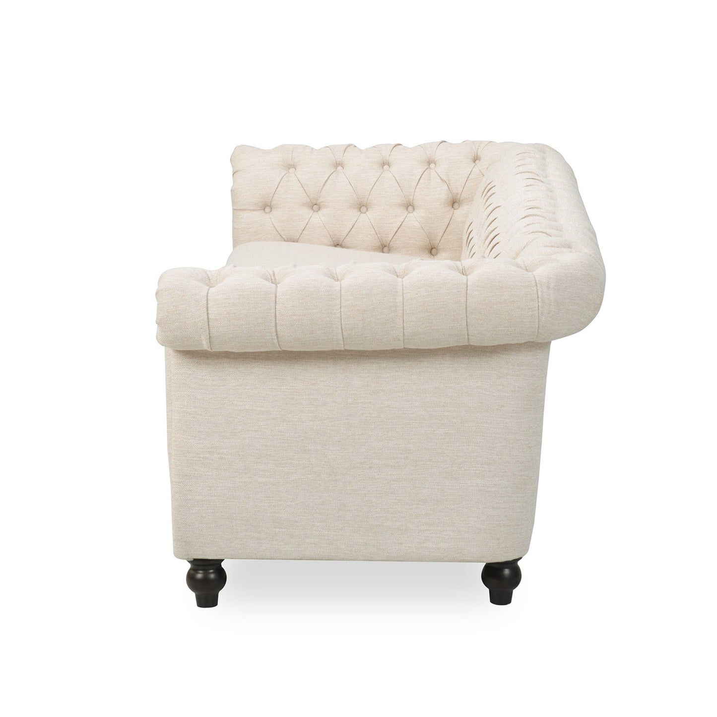 Beige Chesterfield 84.75 Button Tufted Upholstered 3-seater Sofa with Nailheads and Wood Legs