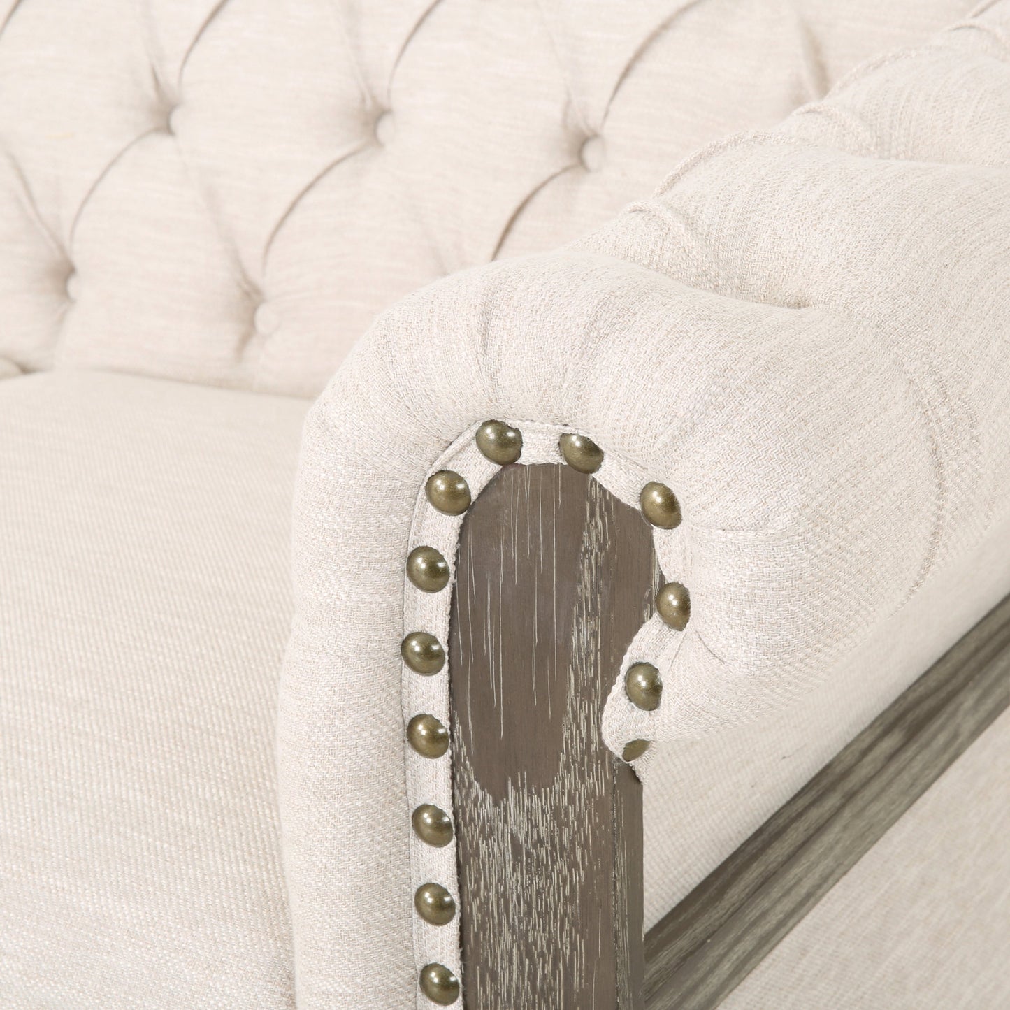 Beige Chesterfield Button Tufted 3-seater Sofa with Wood Legs