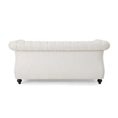 Beige Chesterfield Loveseat Button Tufted Sofa with Nailheads