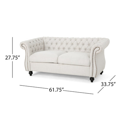 Beige Chesterfield Loveseat Button Tufted Sofa with Nailheads