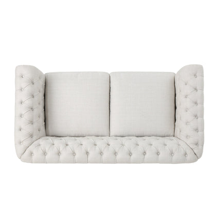 Beige Chesterfield Loveseat Button Tufted Sofa with Nailheads