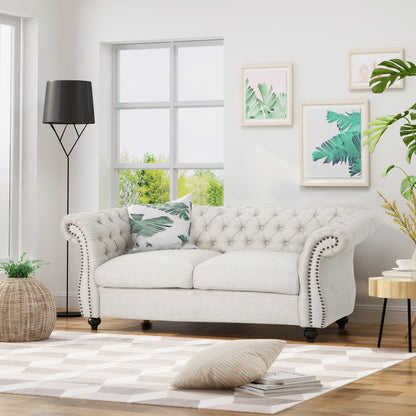Beige Chesterfield Loveseat Button Tufted Sofa with Nailheads