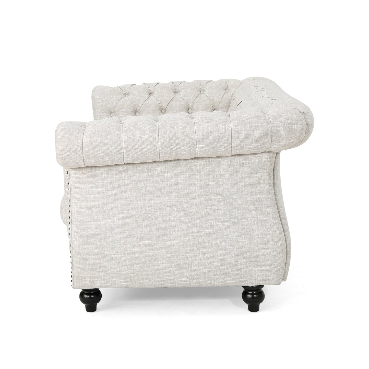 Beige Chesterfield Loveseat Button Tufted Sofa with Nailheads