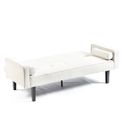 Beige Convertible 3-seater Futon Sofa Bed with Wood Legs