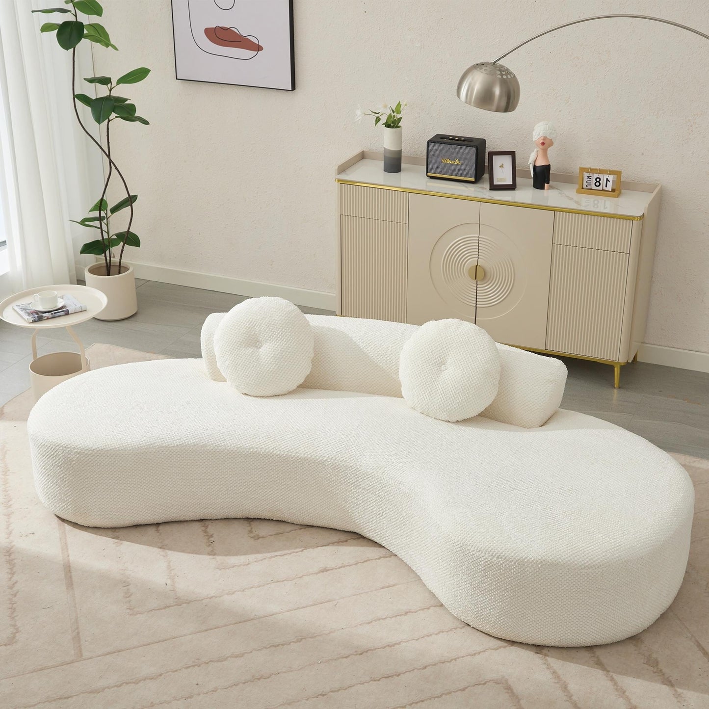 Beige Corduroy Cloud Sofa with Pillows