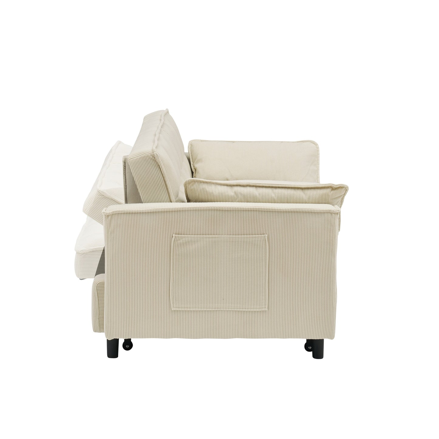Beige Corduroy Loveseat Pull-Out Sofa Bed with Adjustable Back