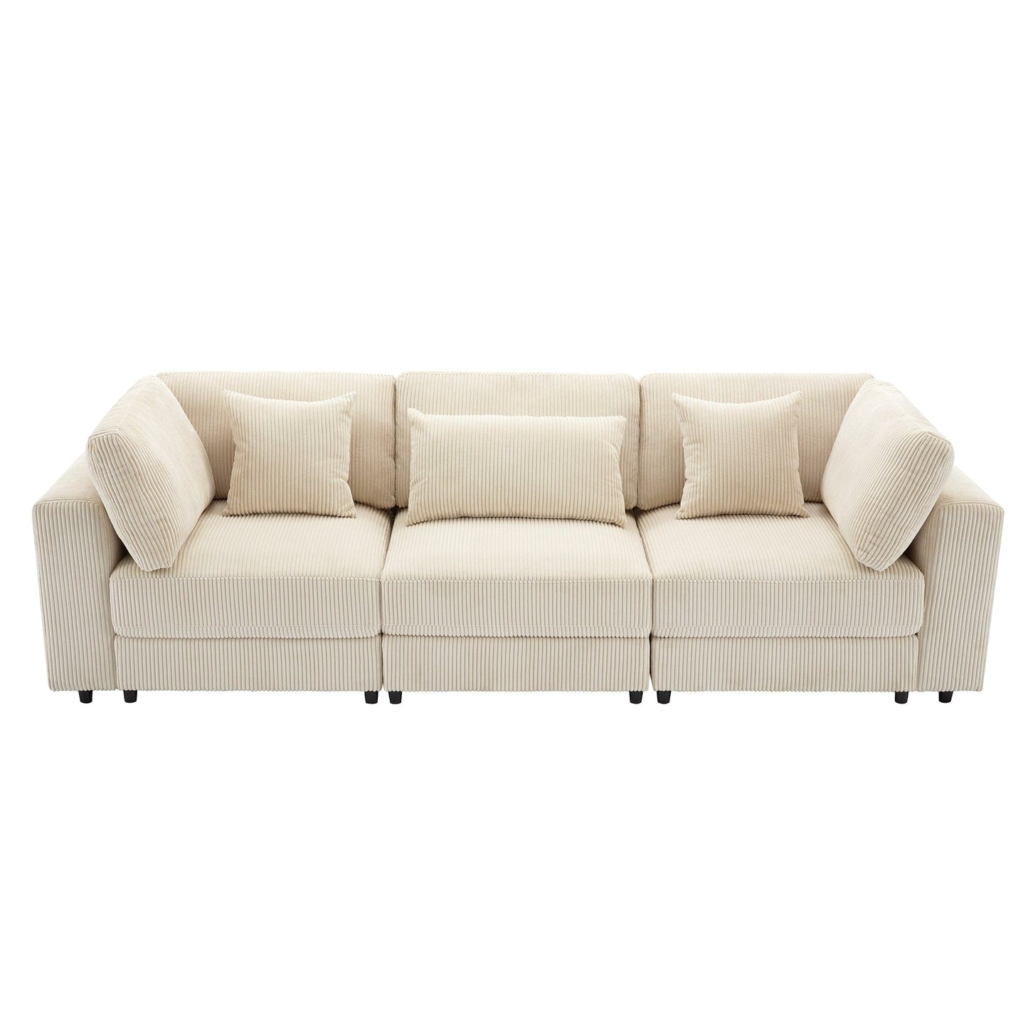 Beige Corduroy Upholstered 3-seater Sofa with Removable Cushions