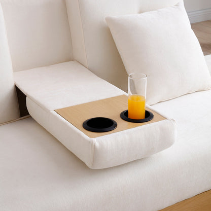 Beige Cotton Linen Convertible Sleeper Sofa with Storage