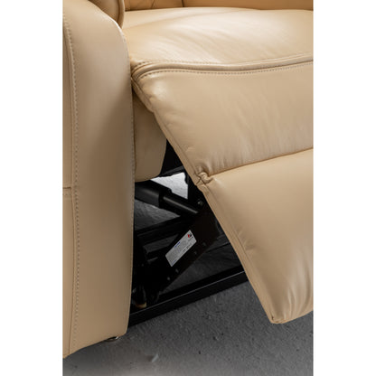 Beige Electric Lift Recliner Chair for Elderly with 180° Full Recline, OKIN Motor, Wide Seat, and Side Pockets
