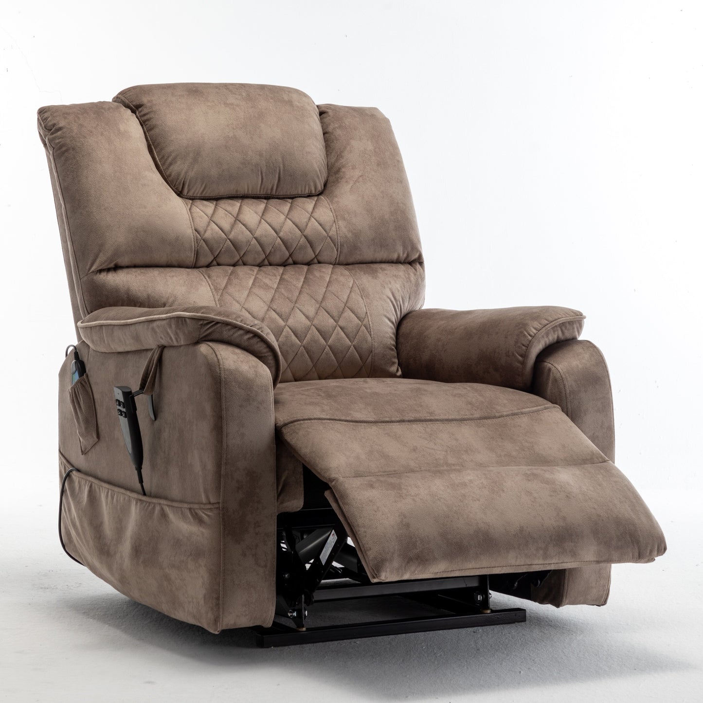 Beige Electric Lift Recliner for Seniors with OKIN Motor, 180° Full Recline, Wide Seating, and Side Storage Pockets
