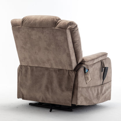 Beige Electric Lift Recliner for Seniors with OKIN Motor, 180° Full Recline, Wide Seating, and Side Storage Pockets