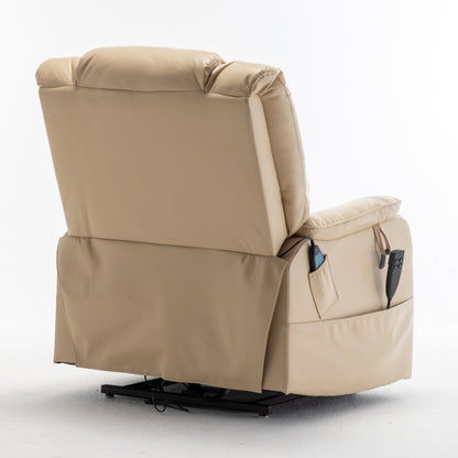 Beige Electric Lift Recliner for Seniors with OKIN Motor, 180° Full Recline, Wide Seating, and Side Storage Pockets