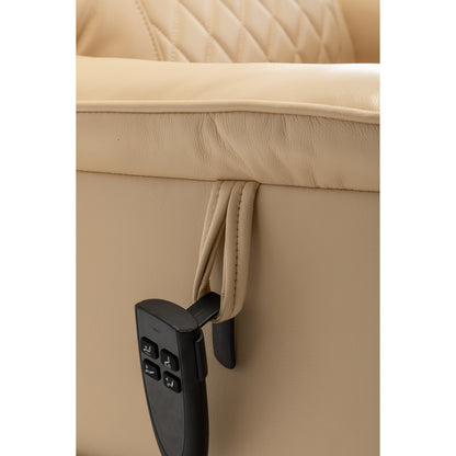Beige Electric Lift Recliner for Seniors with OKIN Motor, 180° Full Recline, Wide Seating, and Side Storage Pockets