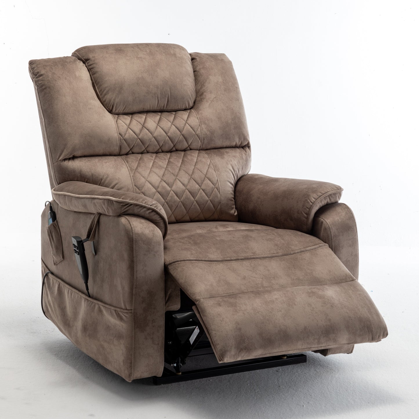 Beige Electric Lift Recliner for Seniors with OKIN Motor, 180° Full Recline, Wide Seating, and Side Storage Pockets